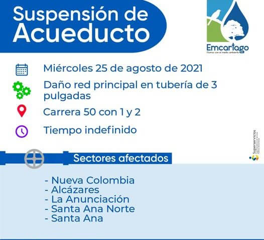 Suspensión de acueducto agosto 25 2021