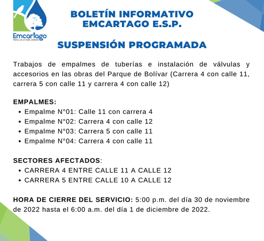 Suspensión programada nov 30 2022