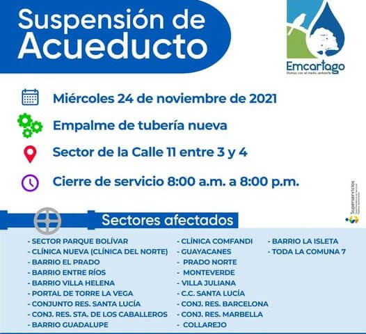 Suspensión de acueducto nov 24 2021