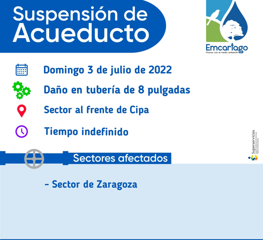 Suspencion de acueducto