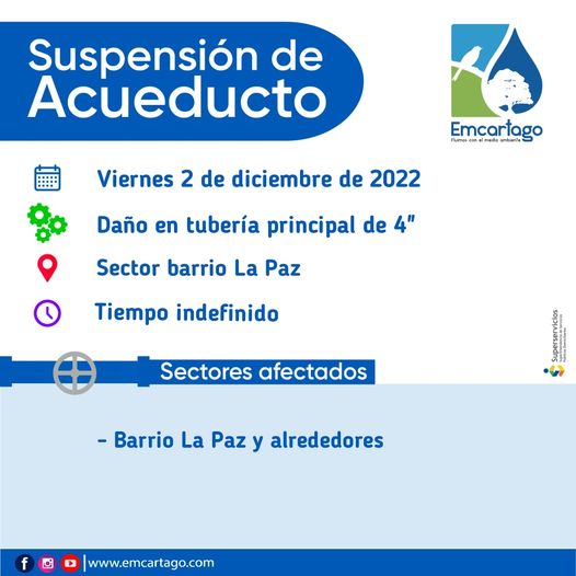 Suspencion de acueducto