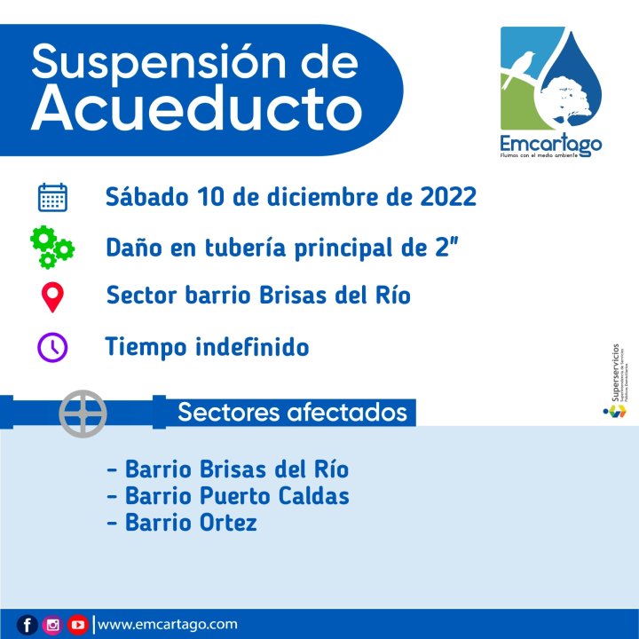 Suspensión de acueducto