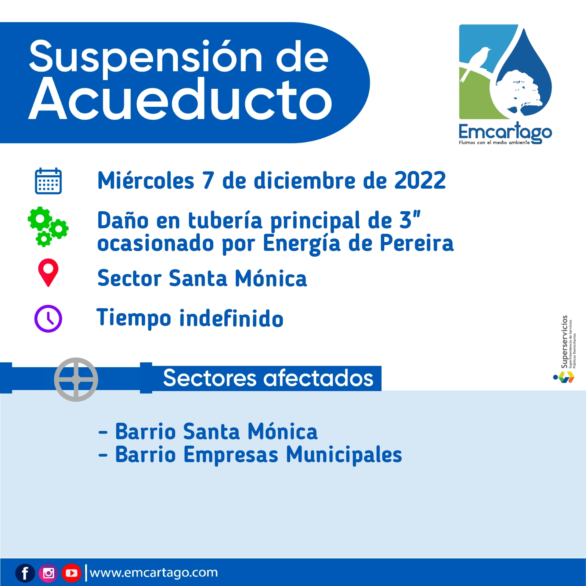 Suspensión de acueducto